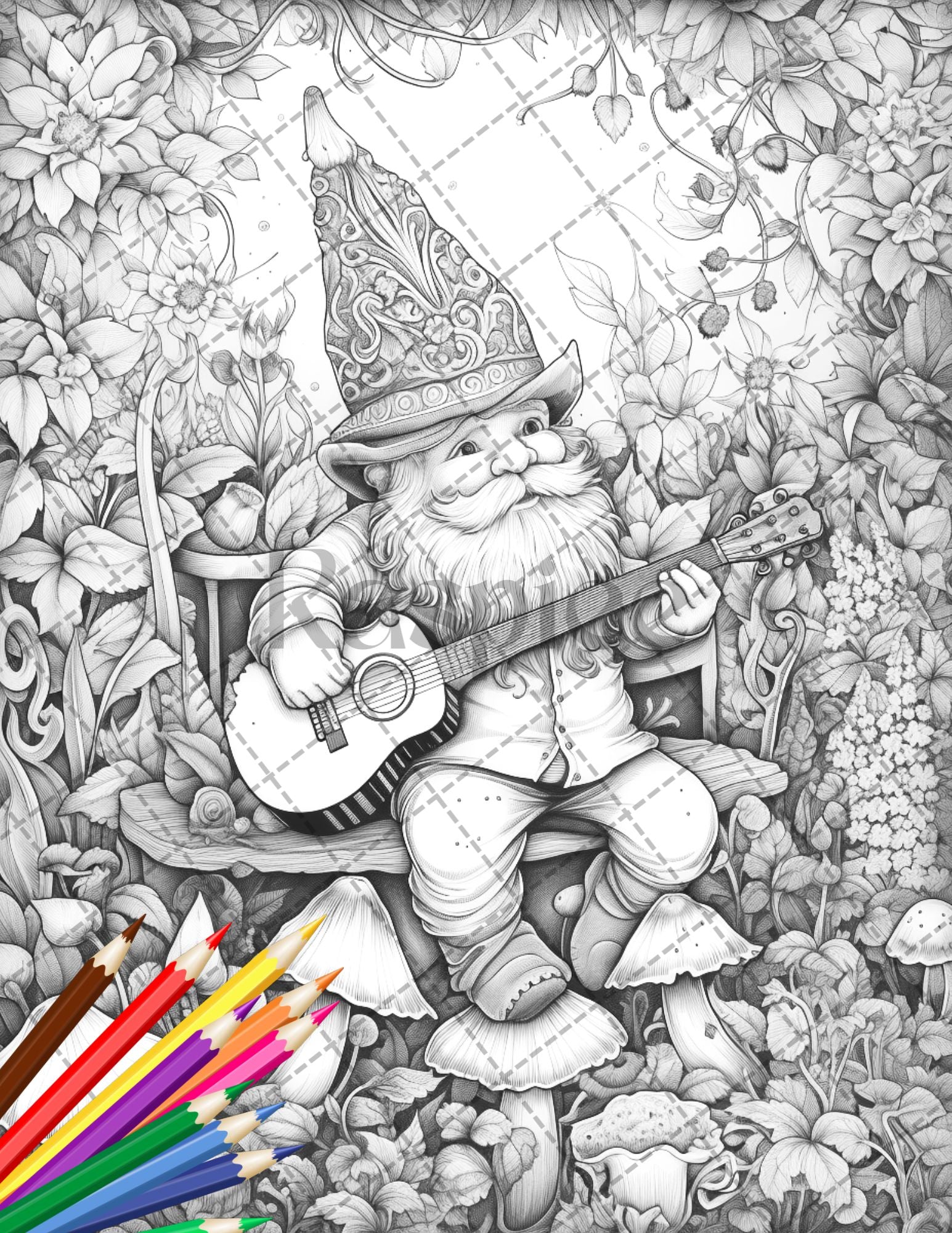 Enchanted gnome coloring pages printable for adults grayscale colo â coloring