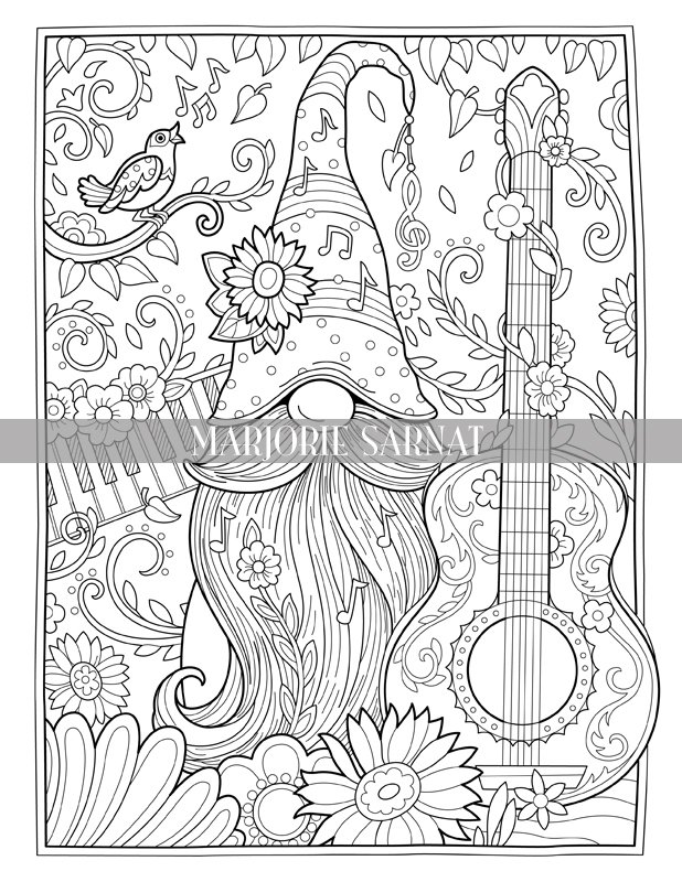 Gnome town coloring collection printable coloring pages â marjorie sarnat design illustration