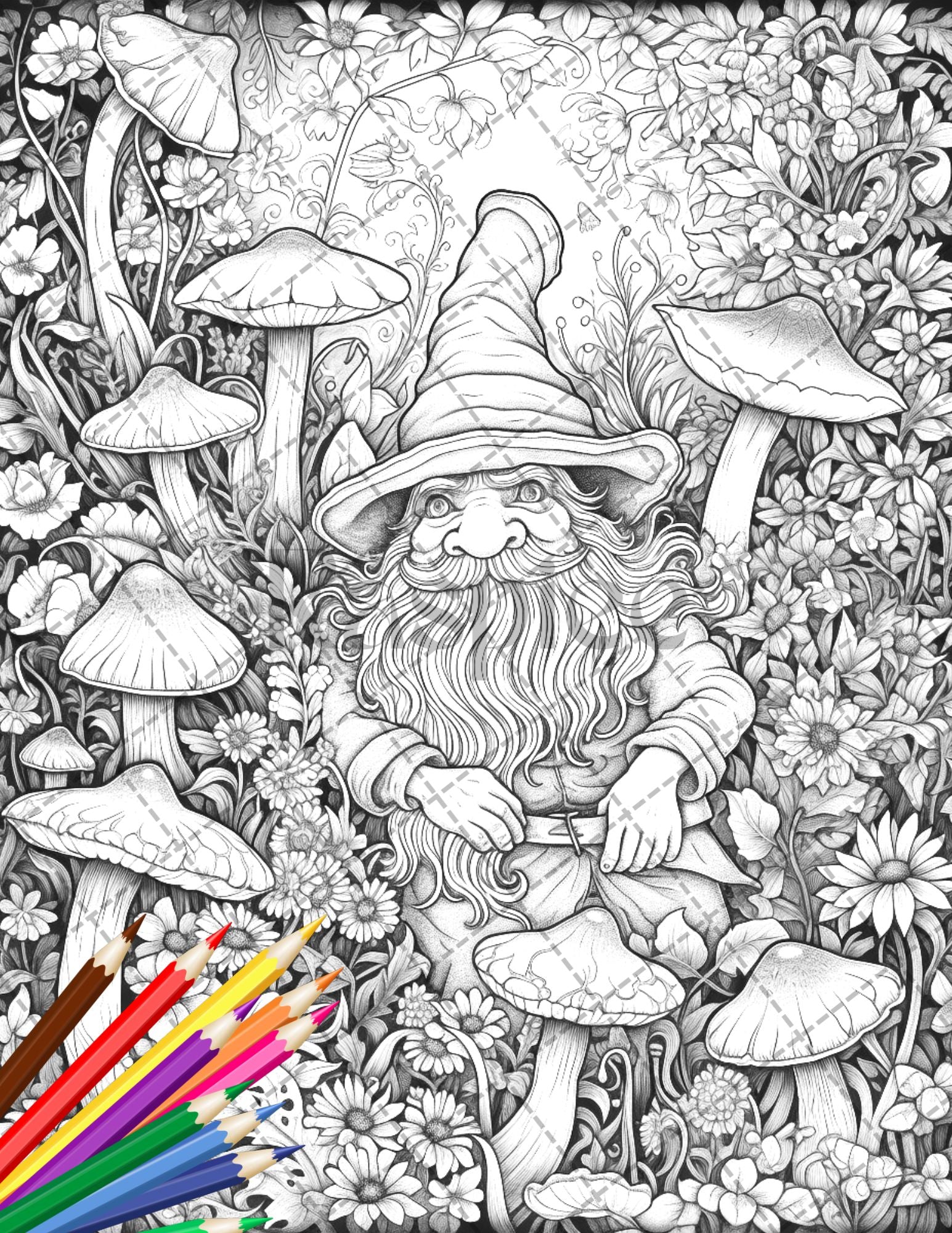 Enchanted gnome coloring pages printable for adults grayscale colo â coloring