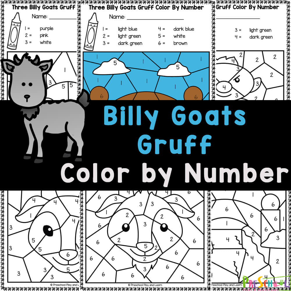 Ð free three billy goats gruff color by number worksheets