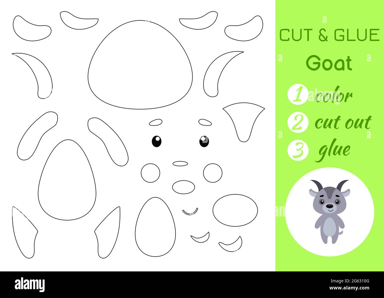 Color cut and glue paper little goat cut and paste crafts activity page educational game for preschool children diy worksheet kids logic game pu stock vector image art