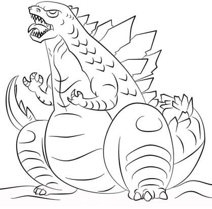 Godzilla sitting coloring page