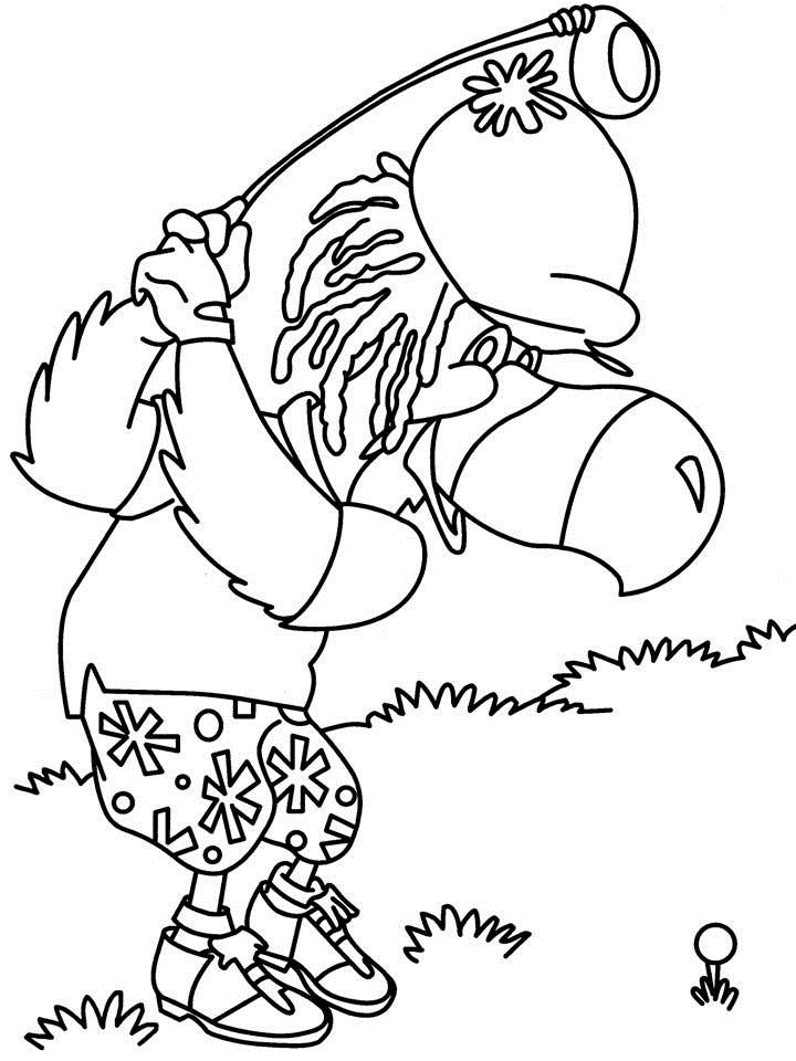 Token the bird playing golf coloring page