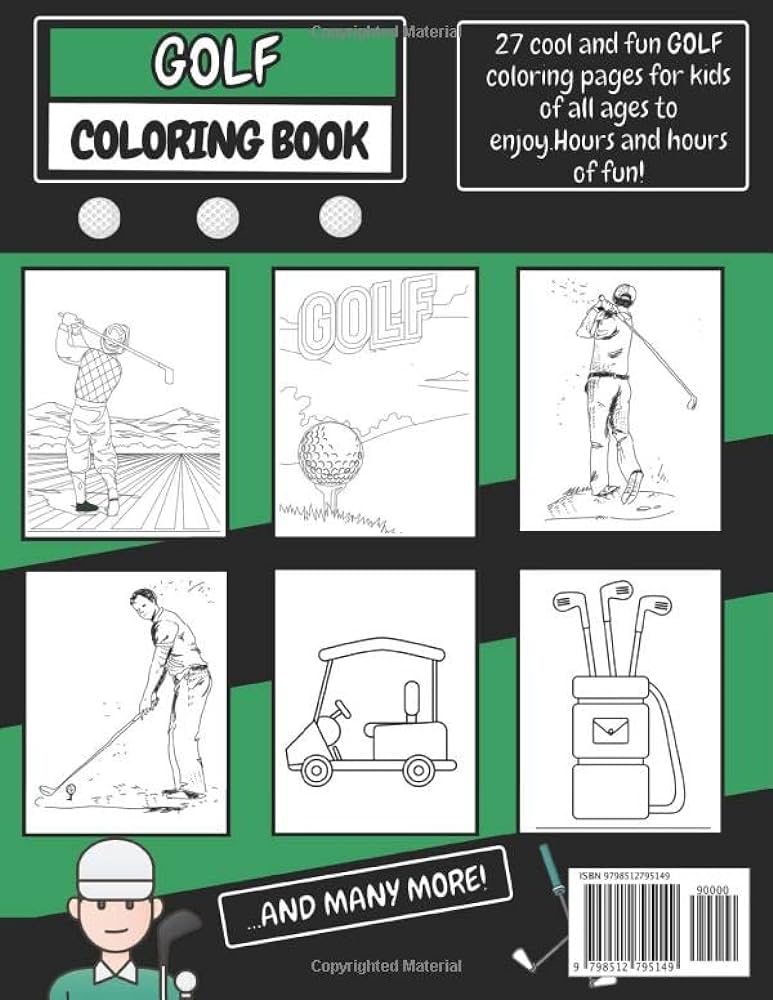 Golf coloring book for kids golf carsgolfersballsclubslandscapes colouring pages for childrentoddlersboys and girls gift for little golfers rentell juliana books