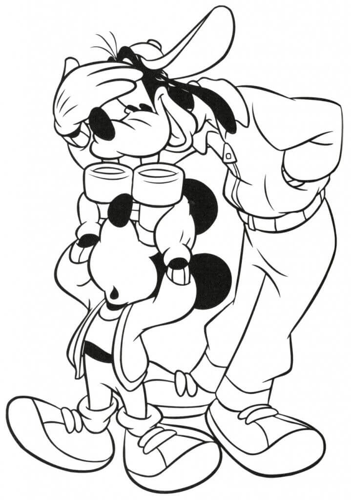 Goofy with mickey mouse coloring page