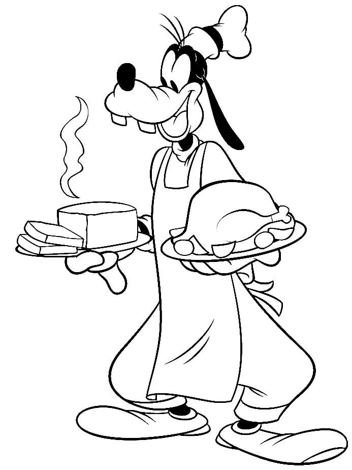 Goofy holding foods coloring page