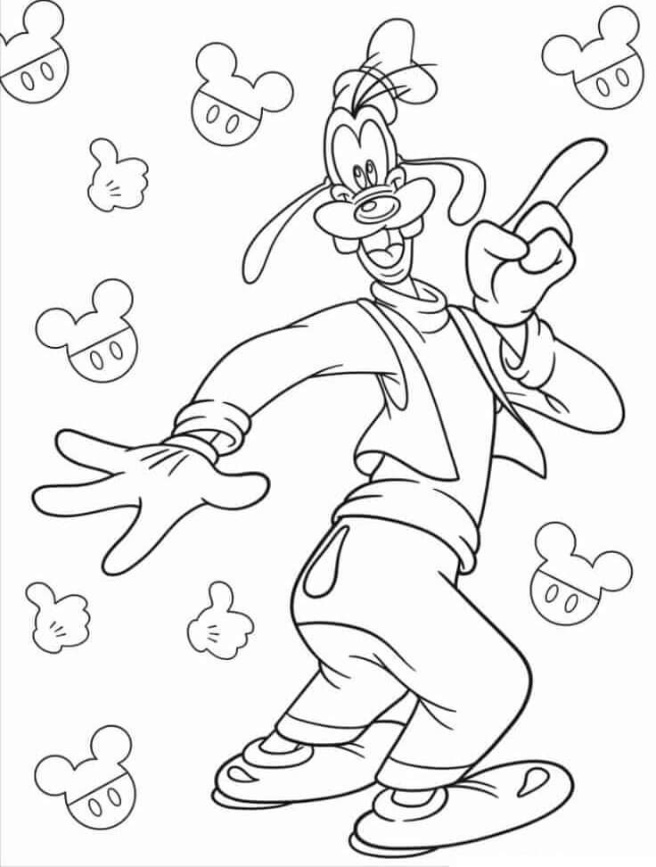 Goofy with mickey heads coloring page