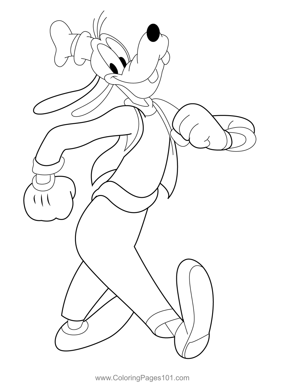 Walking goofy coloring page for kids