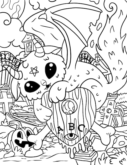 Premium vector hand drawn pastel goth coloring page creepy spooky kawaii coloring pages