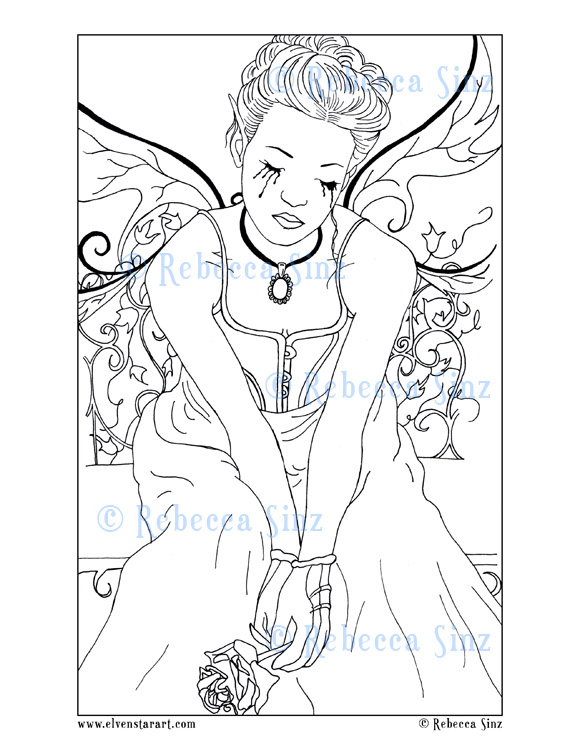 Gothic lament fairy coloring book page