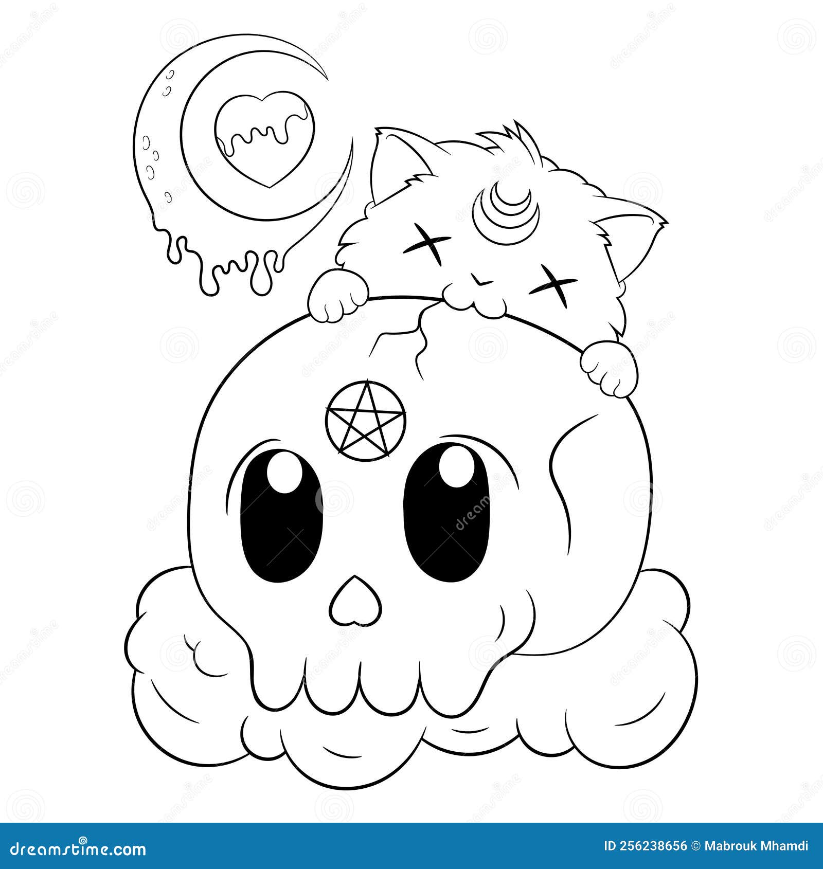 Cute creepy pastel goth kawaii cat coloring page stock vector