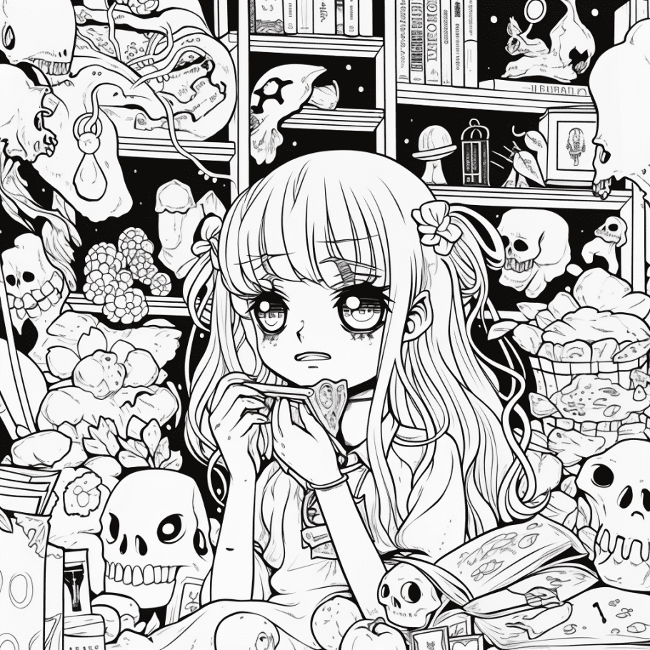 Adult printable coloring pages free creepy kawaii anime dark fantasy printable coloring book sheets