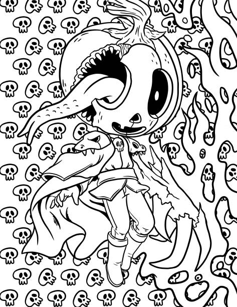 Horror spooky gothic coloring book cute goth stock illustration