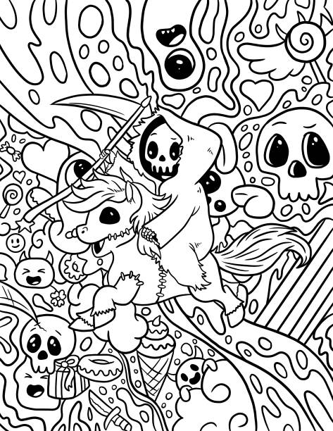 Horror spooky gothic coloring book cute goth stock illustration