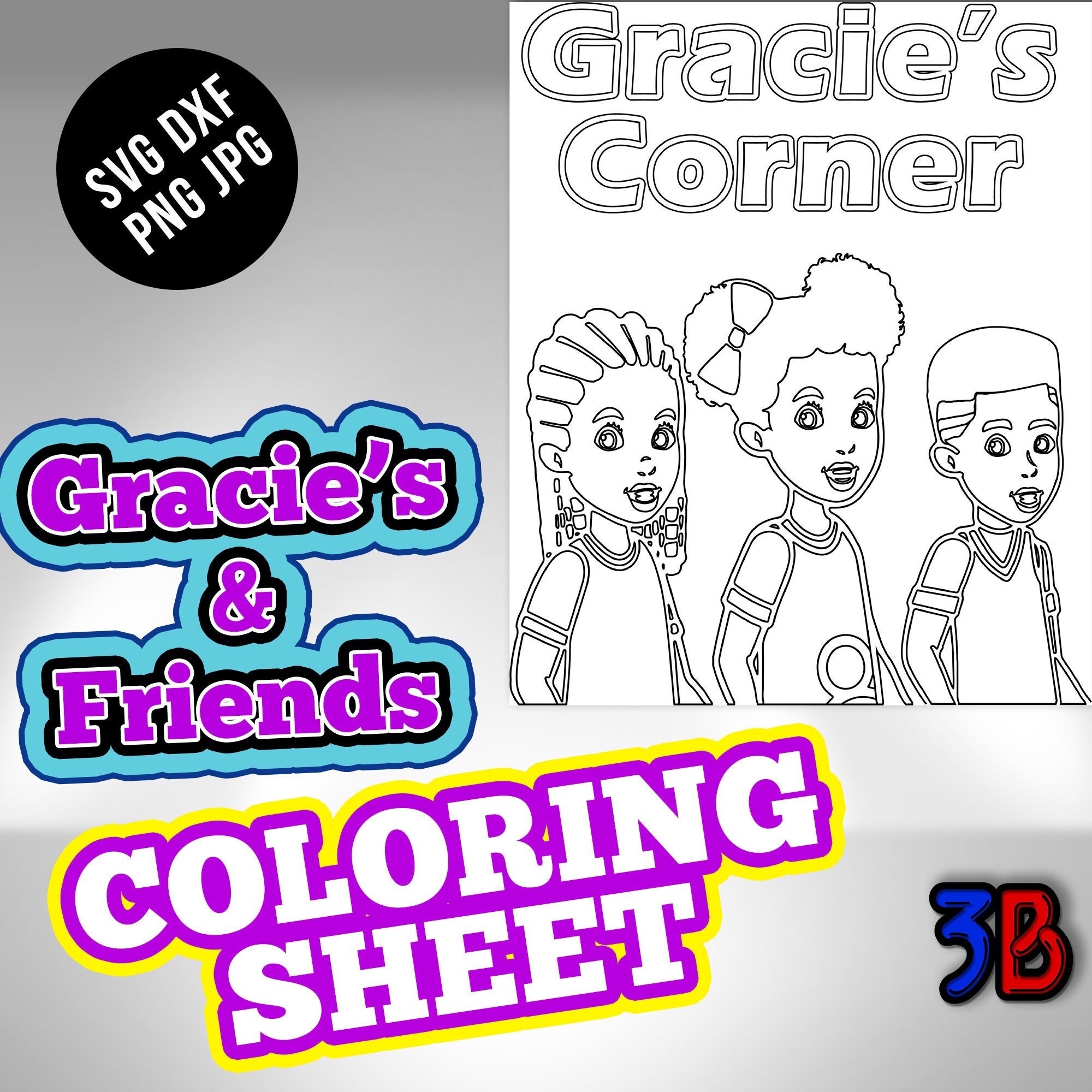 Coloring sheet gracies corner with friends activity sheet svg digital download for cutting diy art