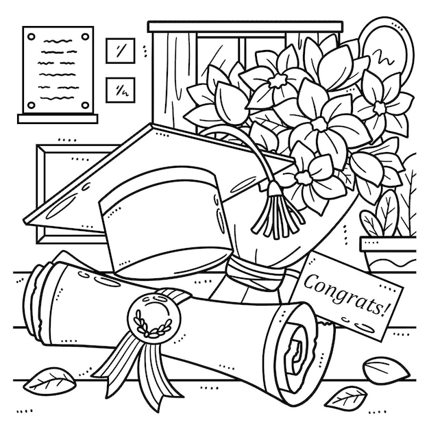 Premium vector graduation cap isolated coloring page for kids