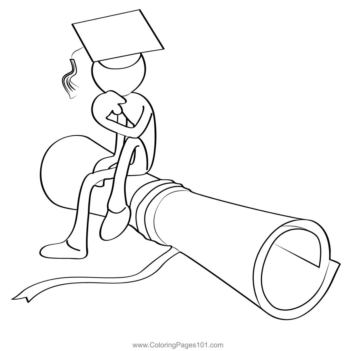 Graduation thinker coloring page for kids