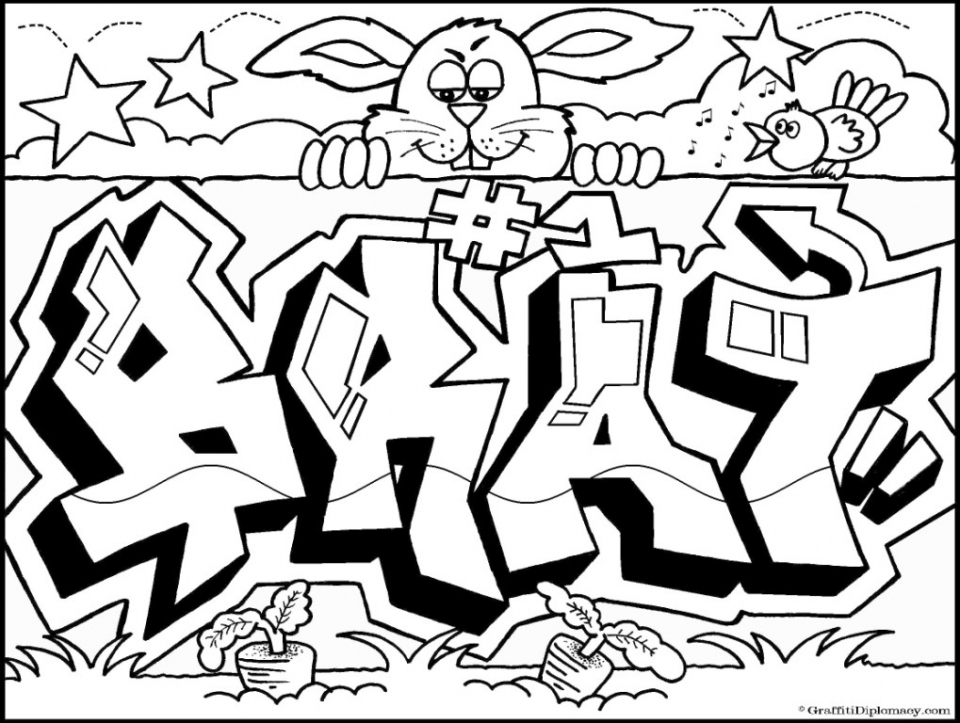 Get this printable graffiti coloring pages