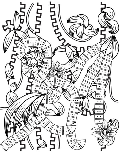 Floral graffiti coloring page for adults relaxation stock illustration