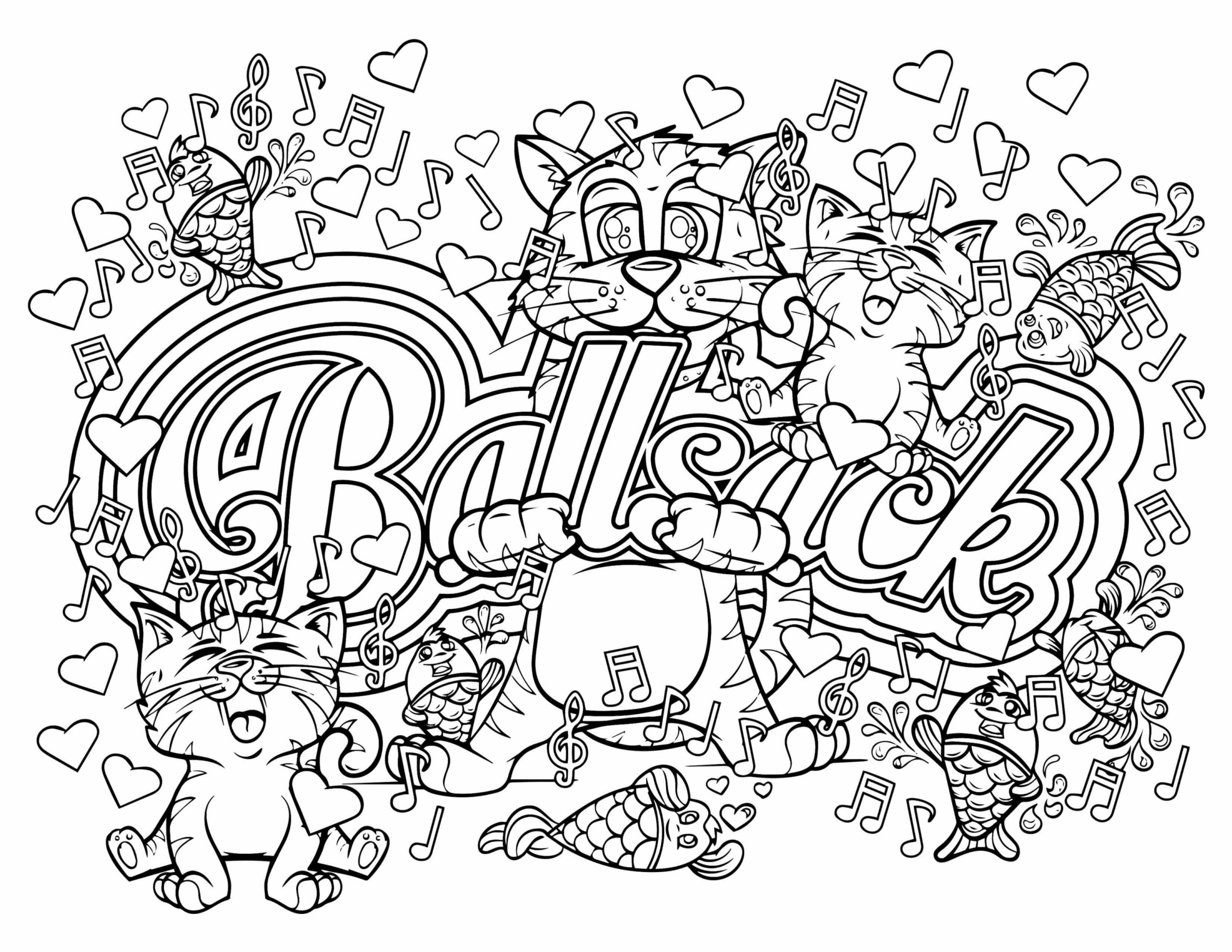 Cute graffiti with cats coloring page