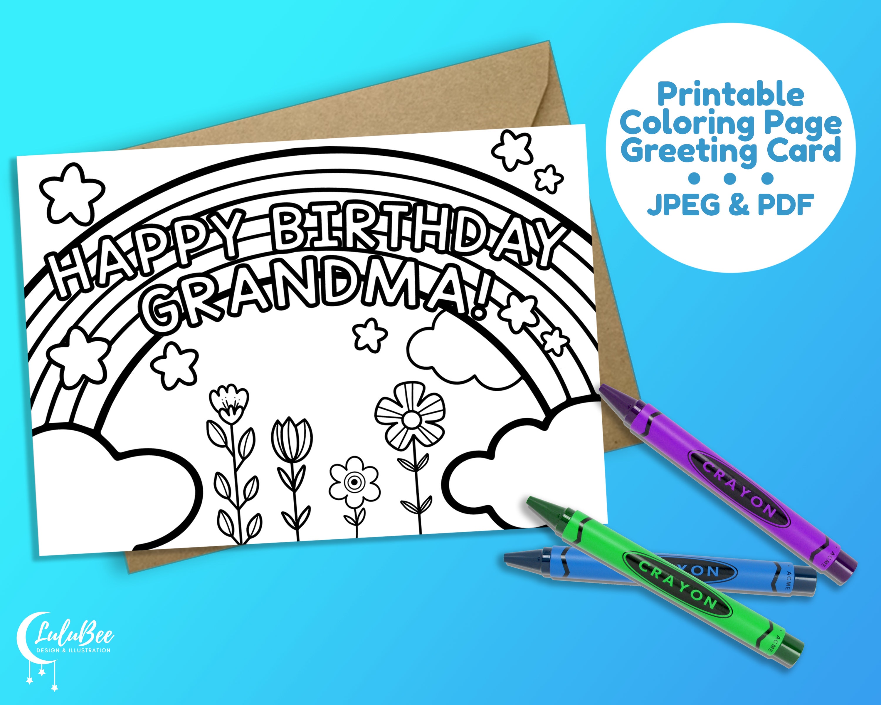 Printable coloring page birthday greeting card for grandma happy birthday grandma coloring card for kids instant printable greeting card