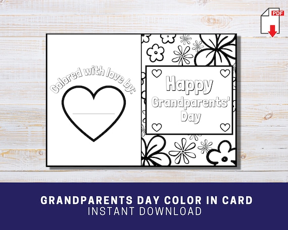 Printable grandparents day color in card grandparents day craft activity for kids and toddlers grandparents day keepsake instant download