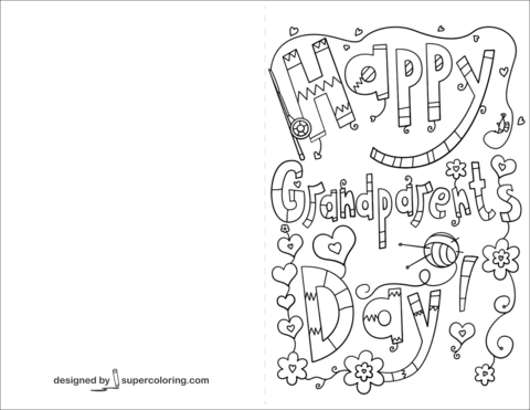 Happy grandparents day doodle card coloring page free printable coloring pages