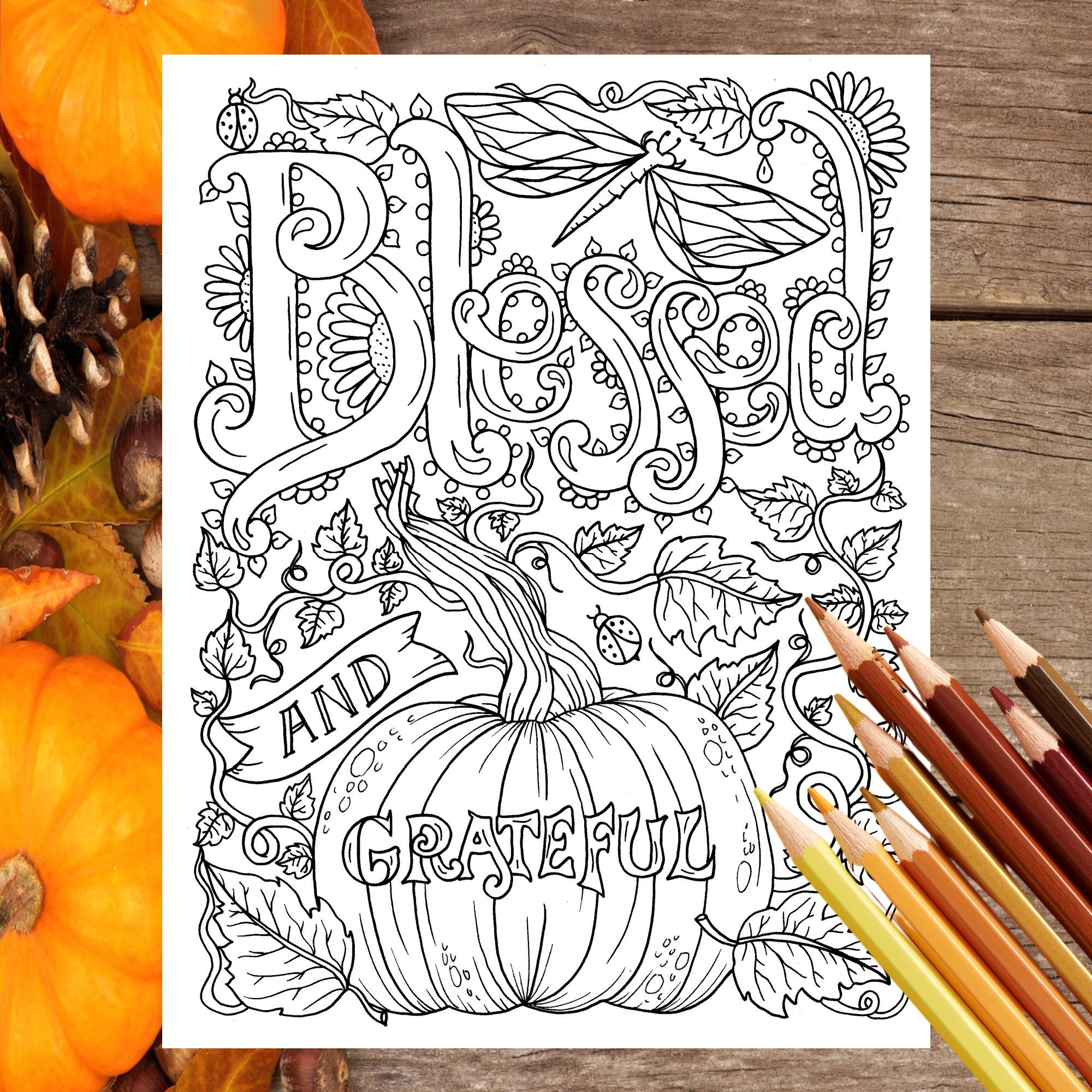 Blessed and grateful pdf coloring page fall coloring printable