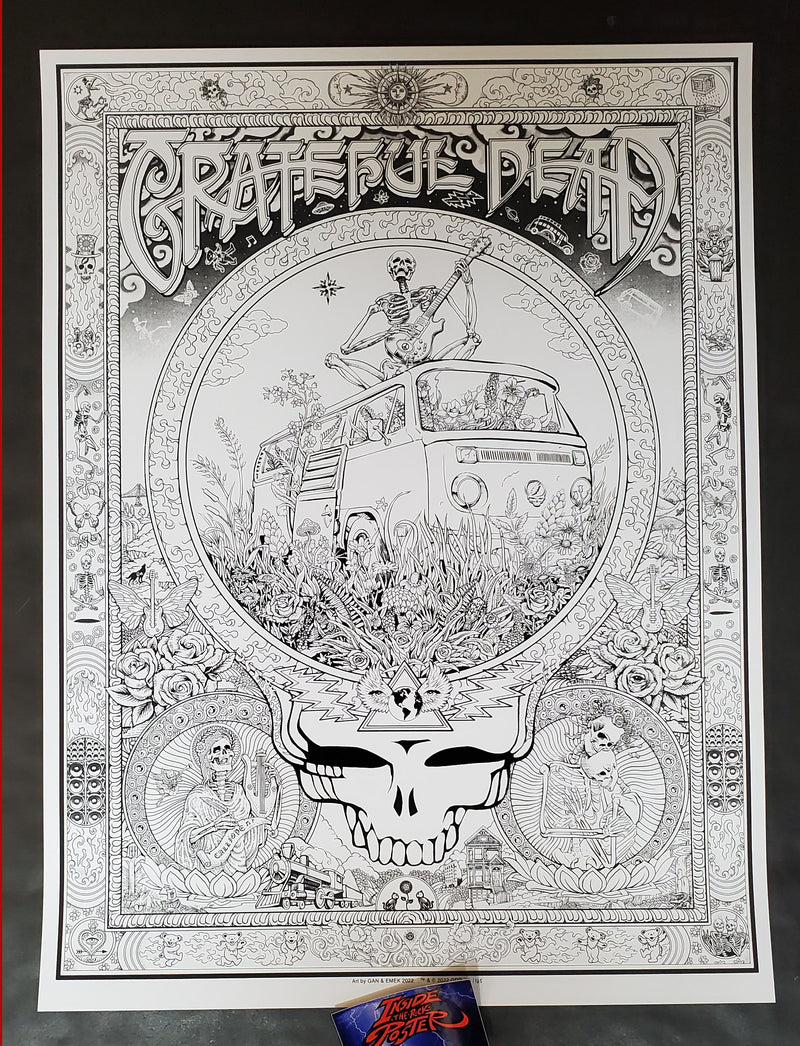 Emek grateful dead poster keyline variant black and white inside the poster