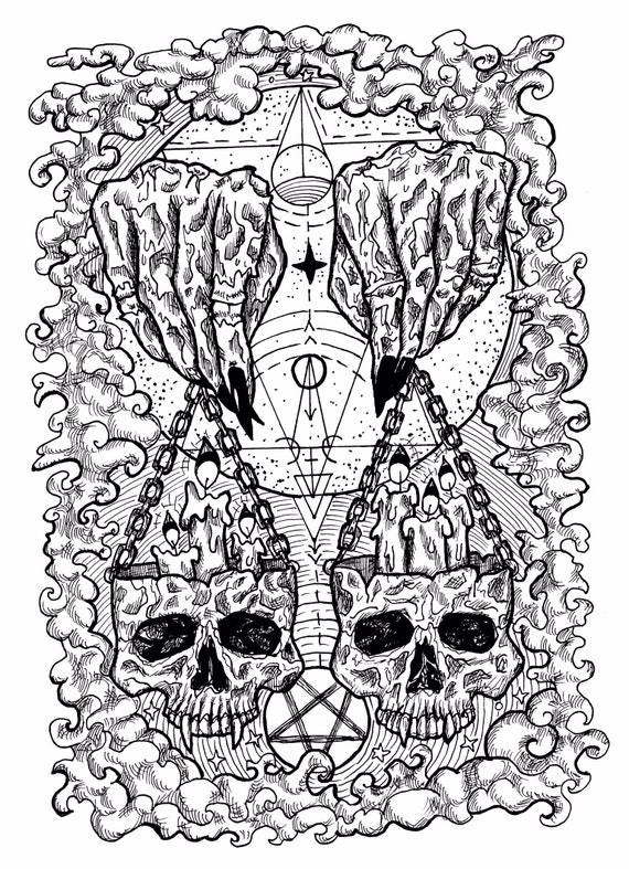 Skull coloring page witchy coloring page spooky goth printable coloring book page coloring book page for adults coloring sheets