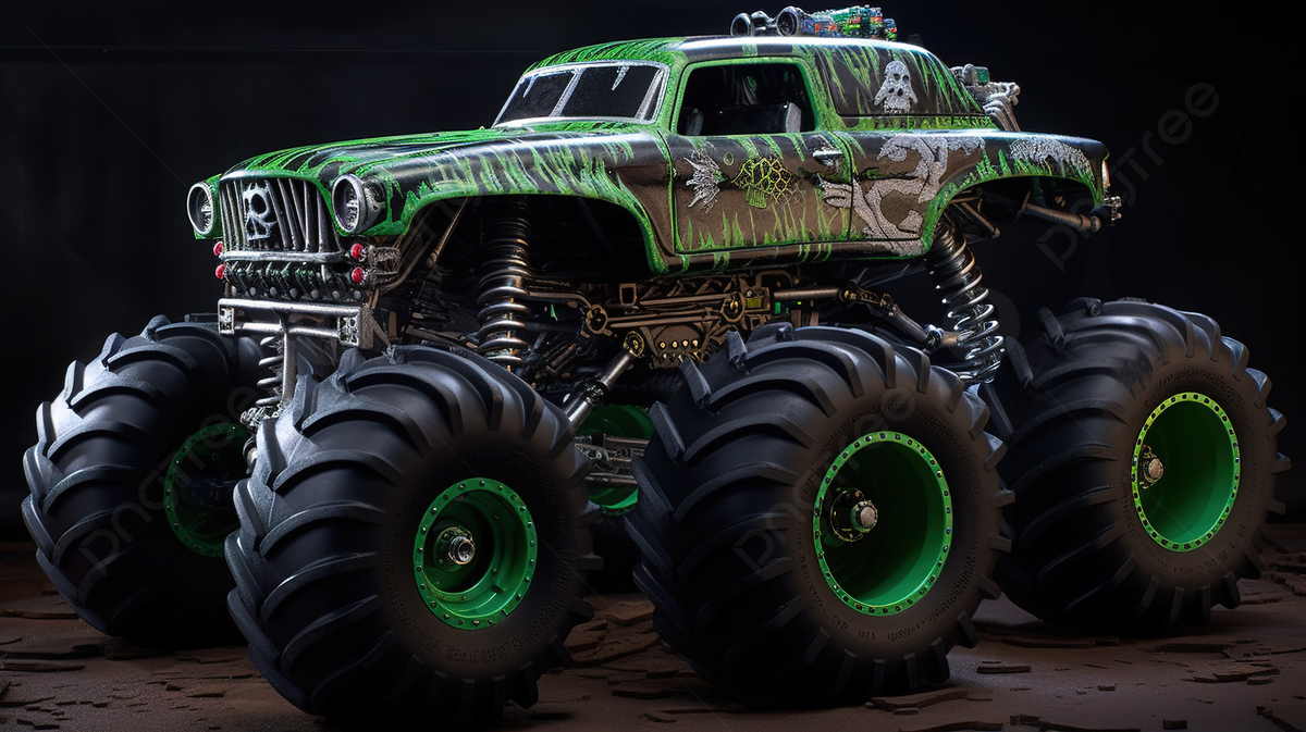 Monster truck with four tires on the ground background picture of grave digger background image and wallpaper for free download