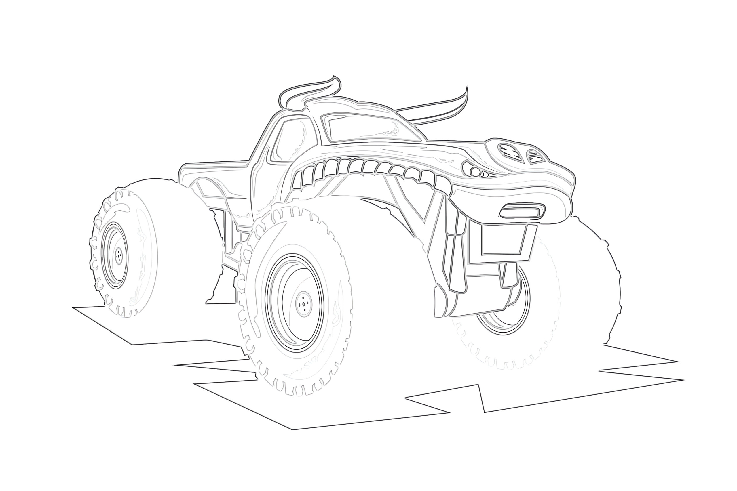 Monster truck with horns coloring page