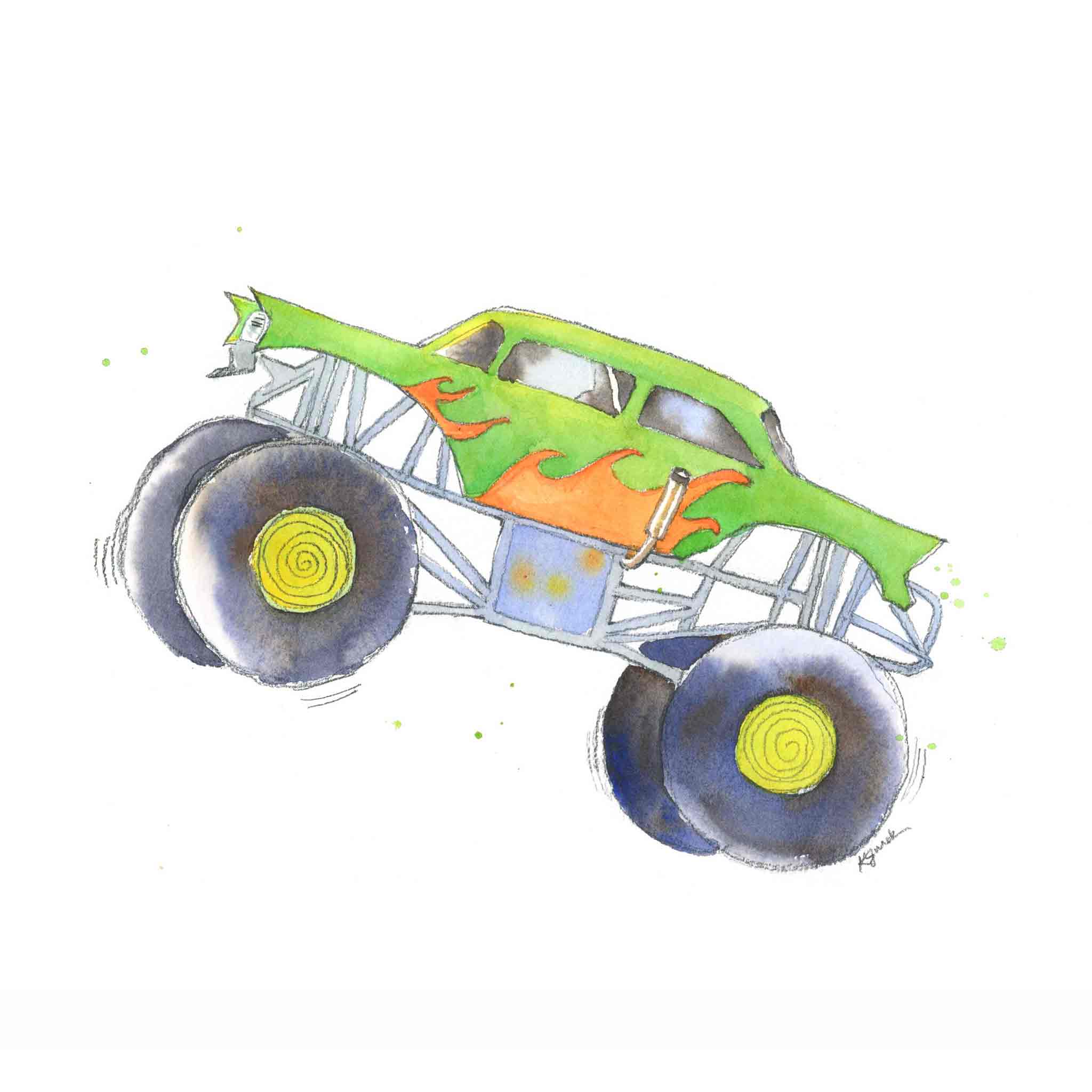 Green monster truck print boys room decor nursery art â little splashes of color