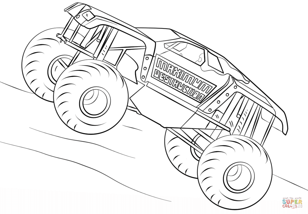 Maximum destruction monster truck coloring page free printable coloring pages