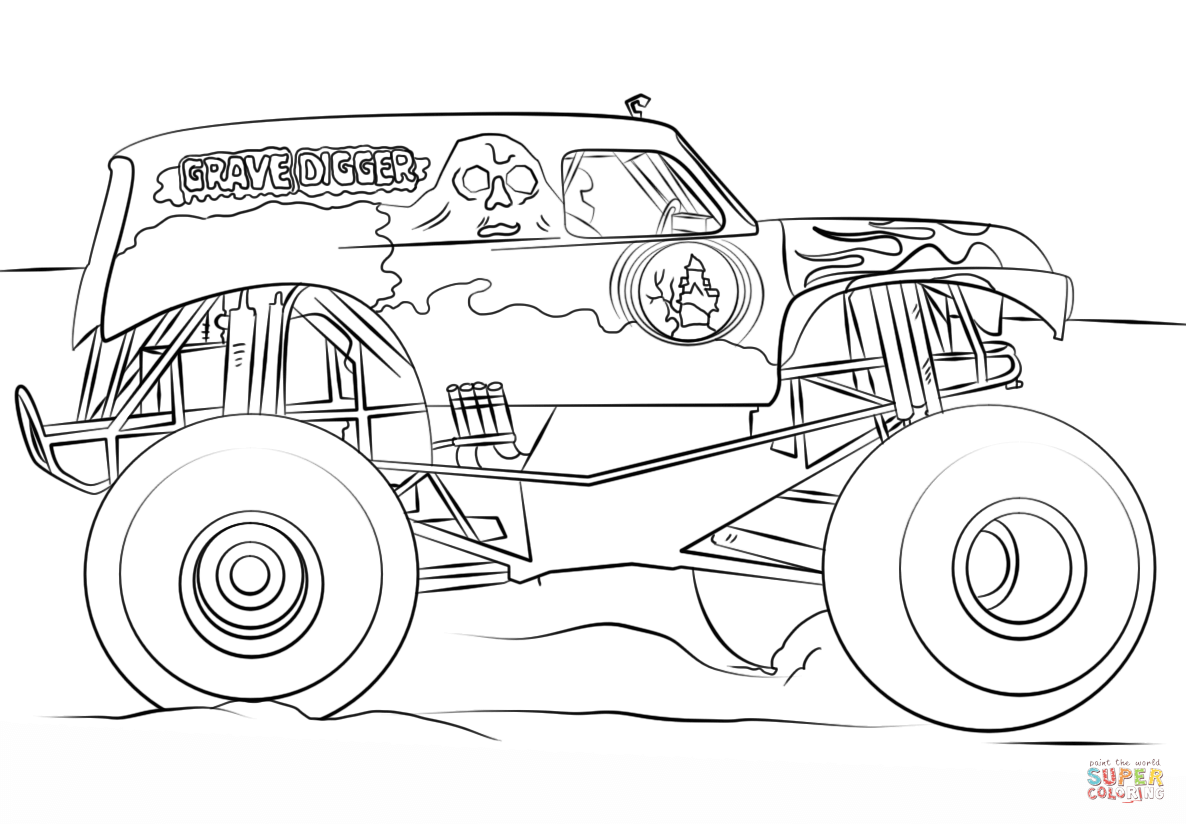 Grave digger monster truck coloring page free printable coloring pages