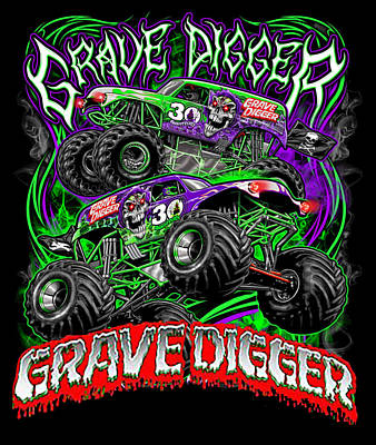 Grave digger monster truck art prints for sale