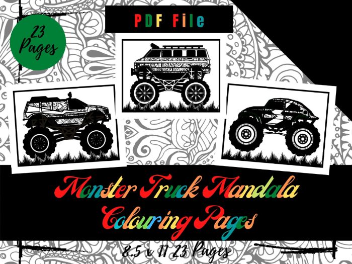 Monster truck mandala colouring printable pages cool sport cars colouring pages teaching resources