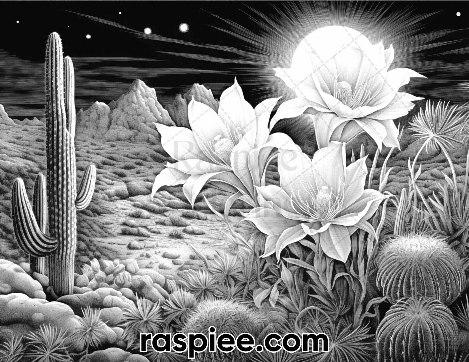 Desert blooms landscapes grayscale adult coloring pages printable â coloring