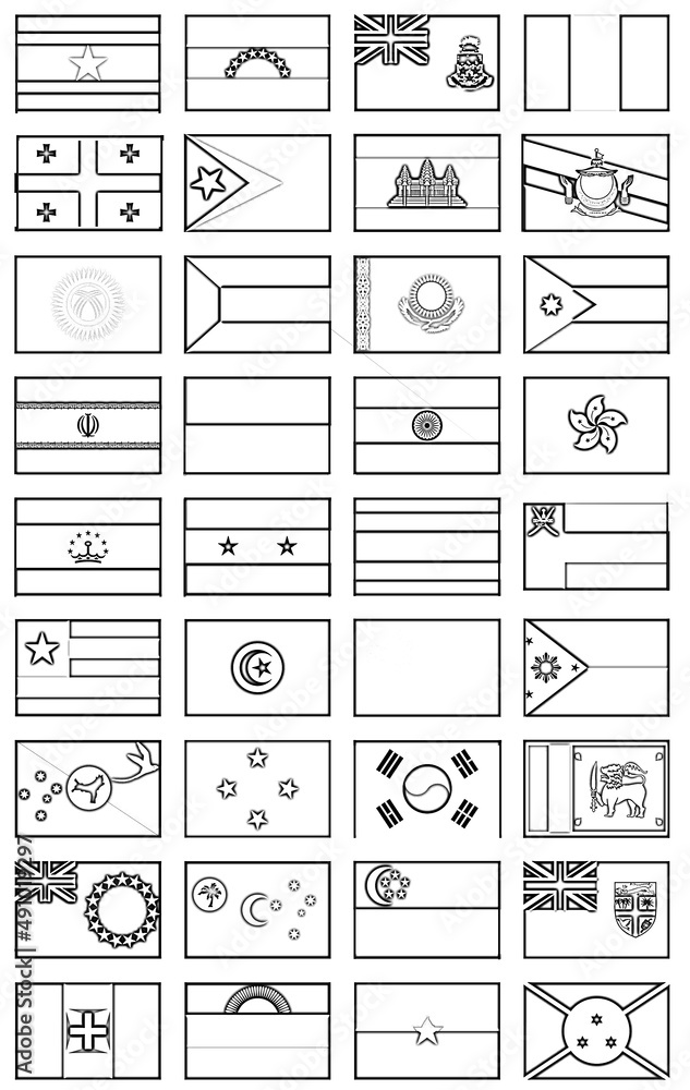 Flags of the world coloring pages for teens and adults printables for teachers illustration