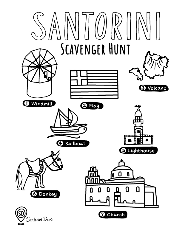 Santorini coloring maps and pages