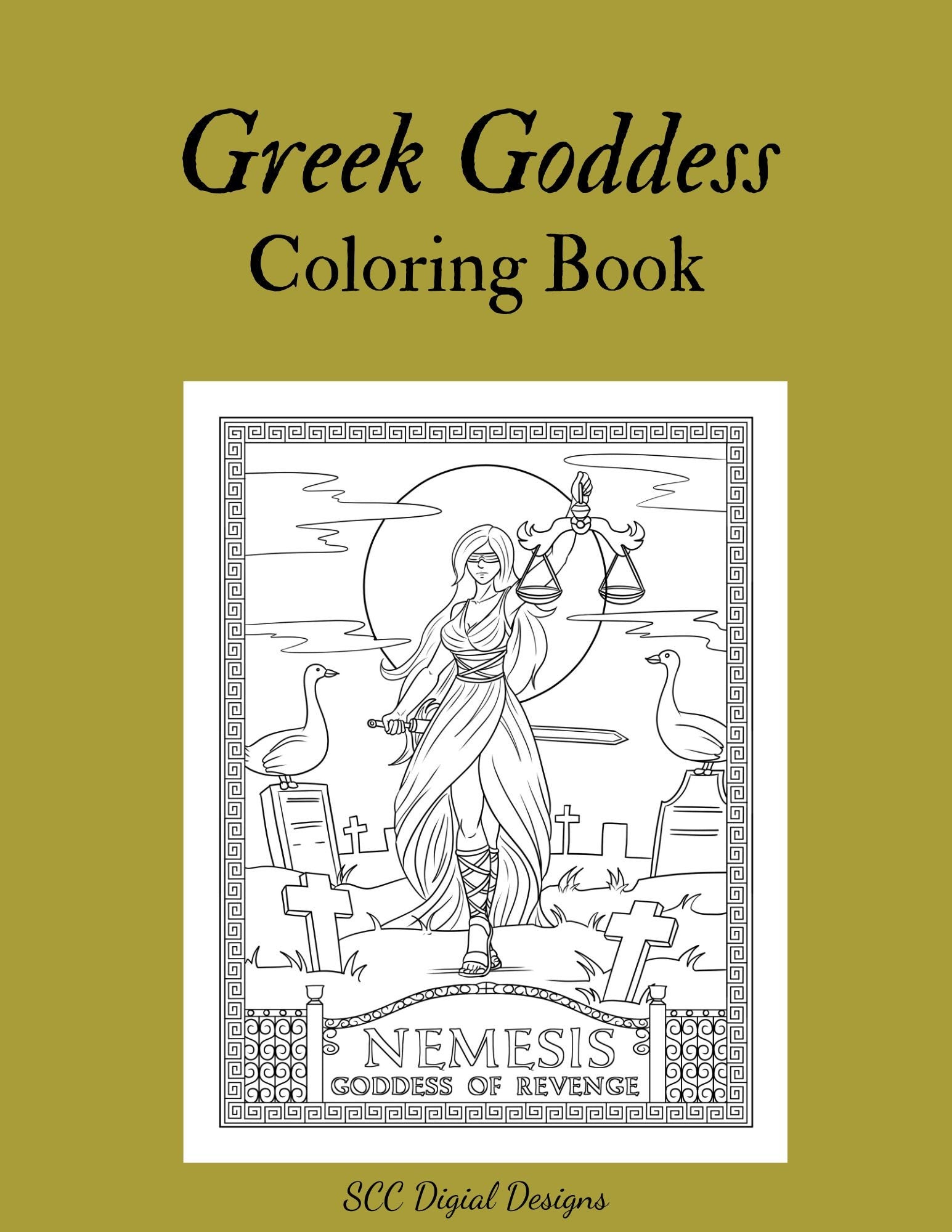 Greek goddess printable coloring book page pdf tyche selene nem â scc digital designs