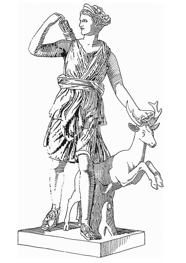 Coloring page artemis godess of greek mythology