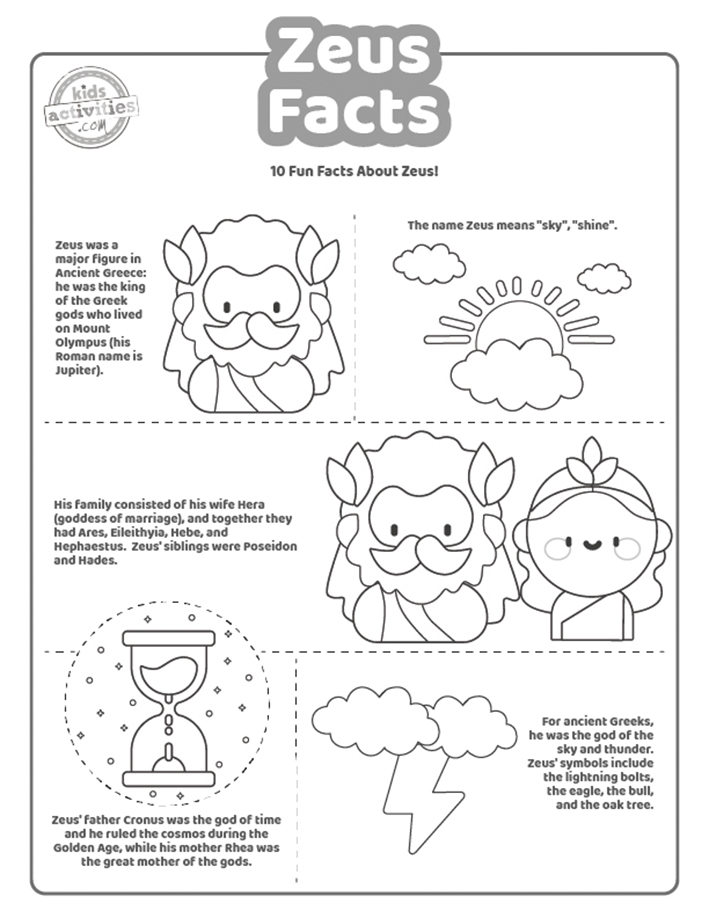 Fun zeus facts coloring pages kids activities blog