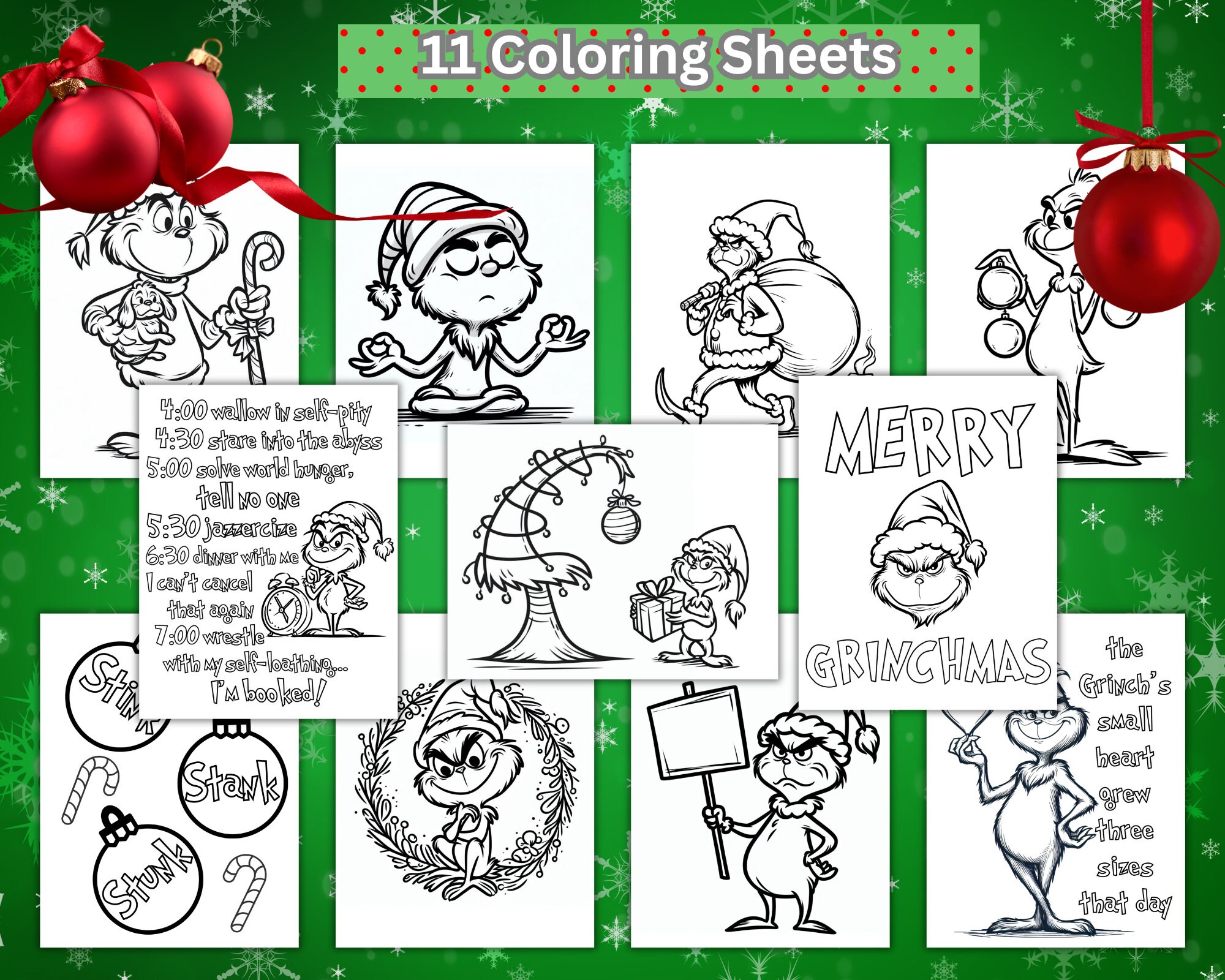 Printable grinch coloring sheets set of x inches download now