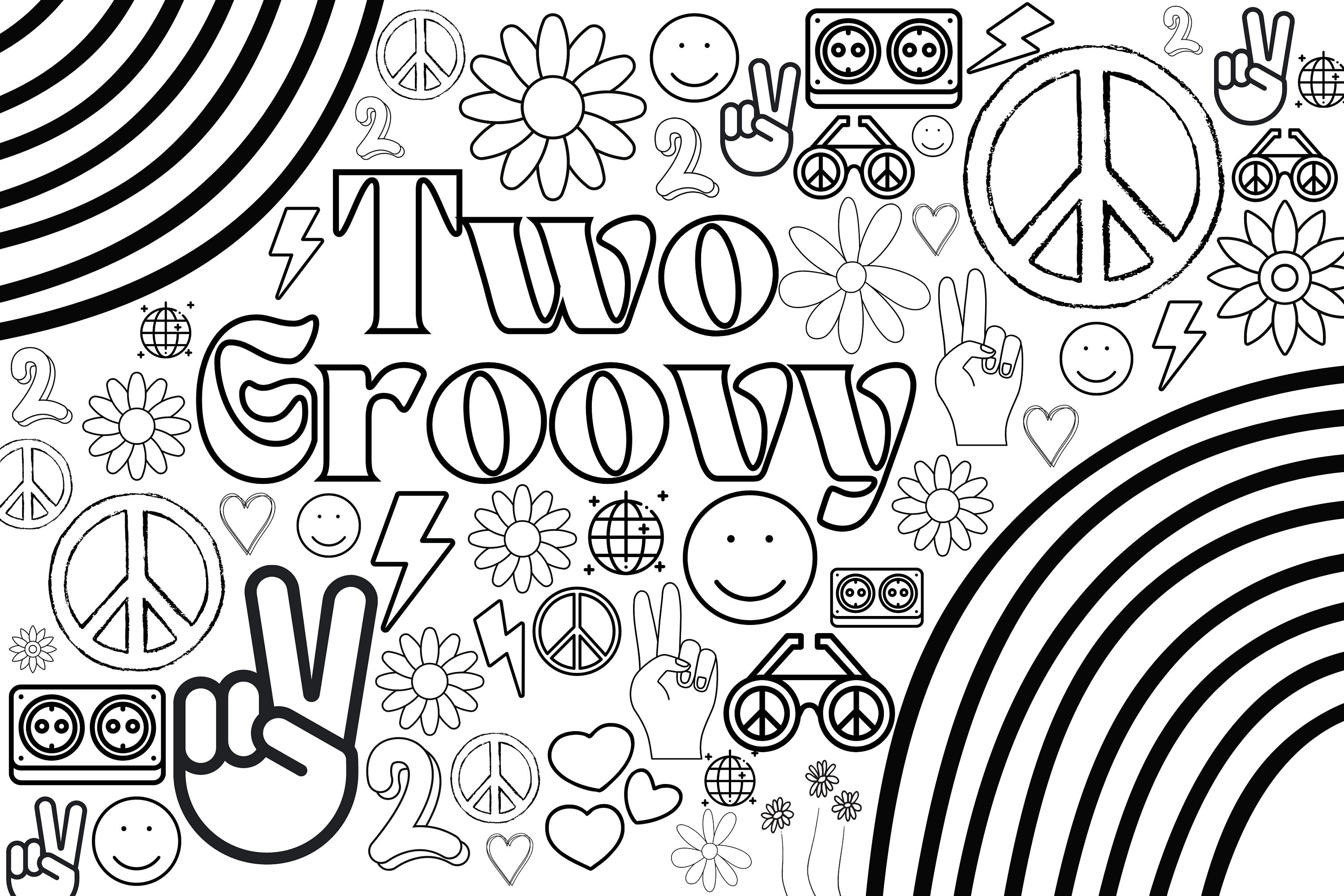 Huge printed two groovy coloring poster for kids adults for family time girls boys arts and crafts senior care facilities schools