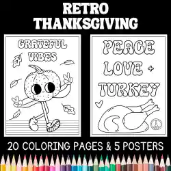 Retro groovy thanksgiving coloring pages posters by teach simple