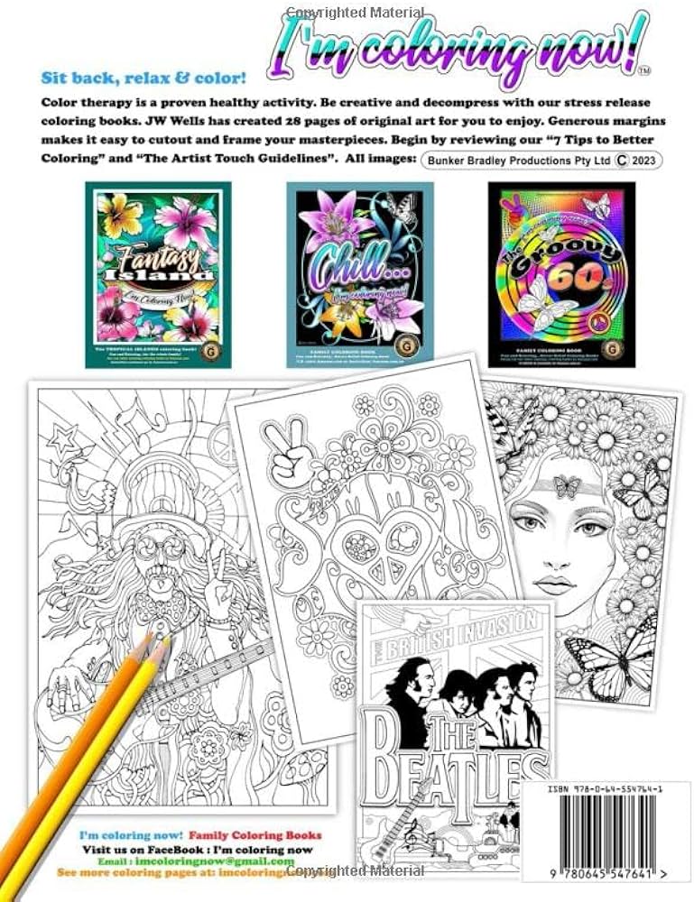 Feelin groovy im coloring now relieve stress anxiety and boredom groove on back to the summer of love by coloring jws s flower power and hippie images in our adult coloring