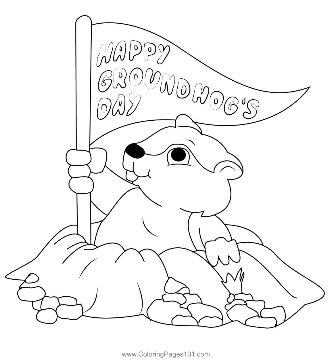 Happy groundhog day coloring page for kids