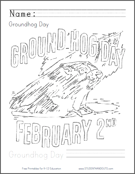 Groundhog day coloring sheet for kids student handouts