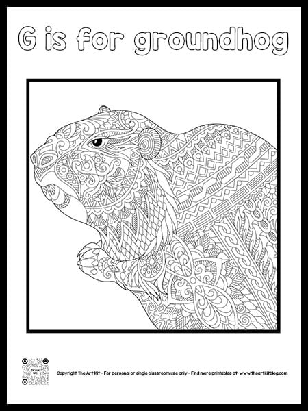 Happy groundhog day mandala coloring page cursive font â the art kit